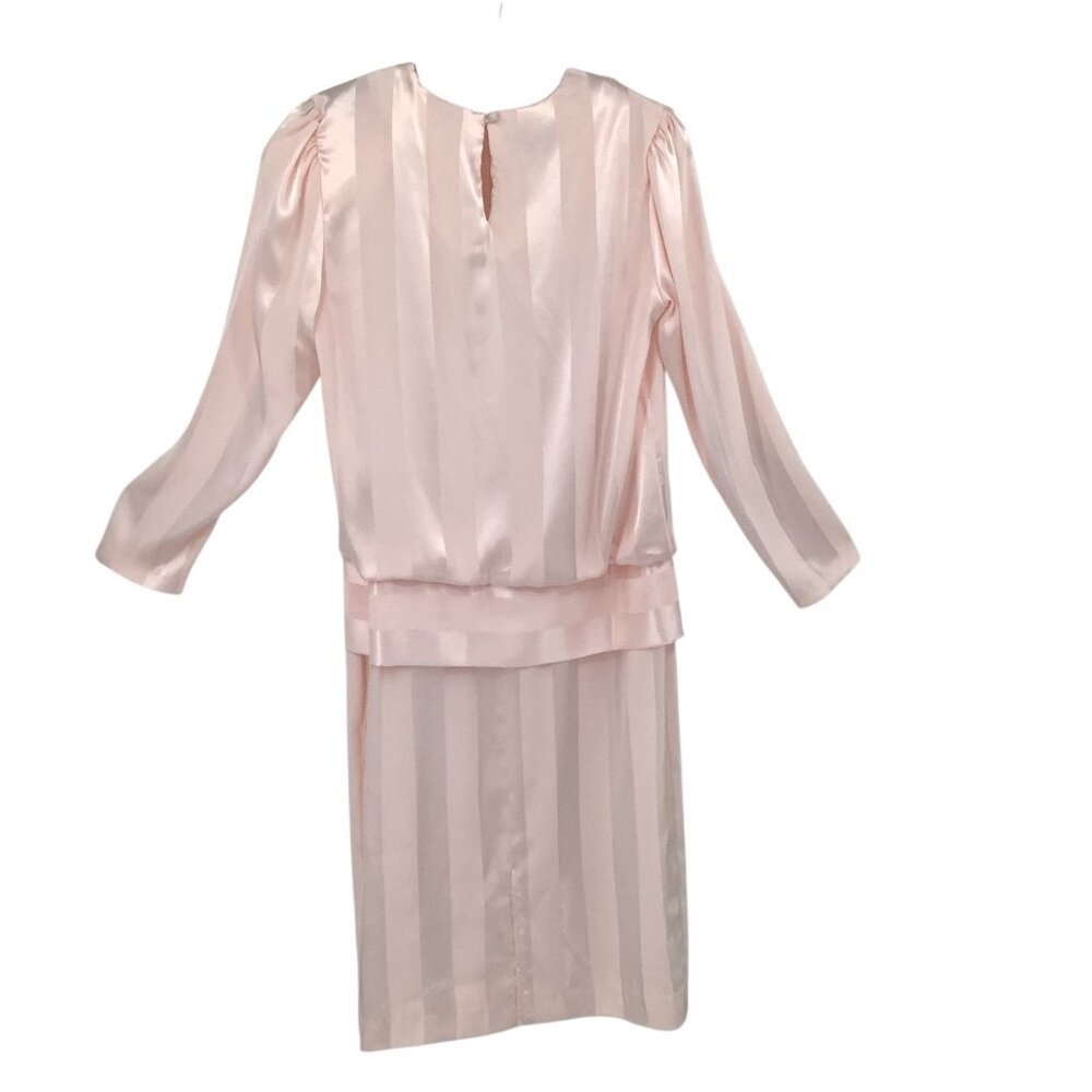 Alexis Women's Pink 11/12 Satin Stripe Blouson Puffed Shoulder Dress 80’s Vtg - Picture 4 of 9